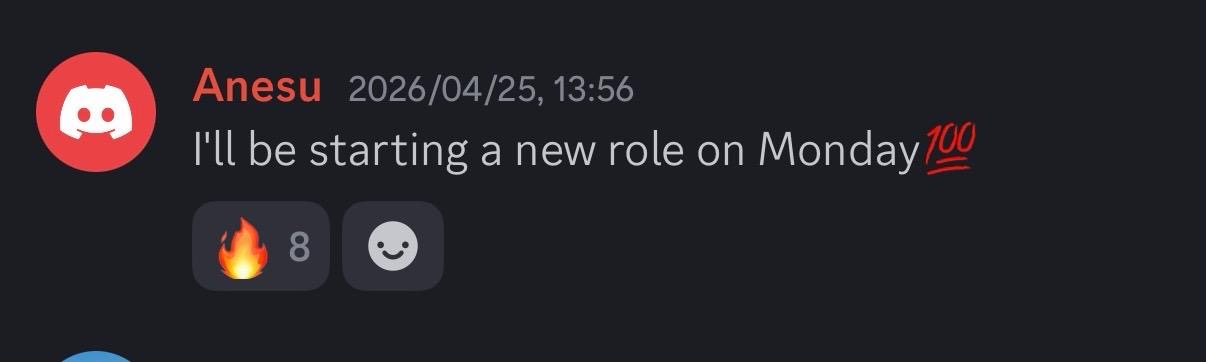 Anesu — Starting a new role on Monday