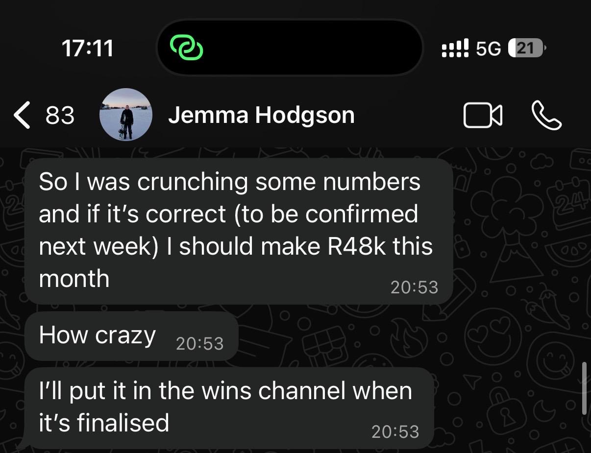 Jemma — R48k this month projection