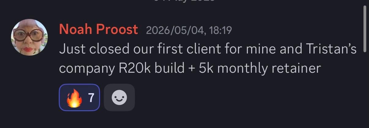 Noah — Closed first client R20k + 5k retainer